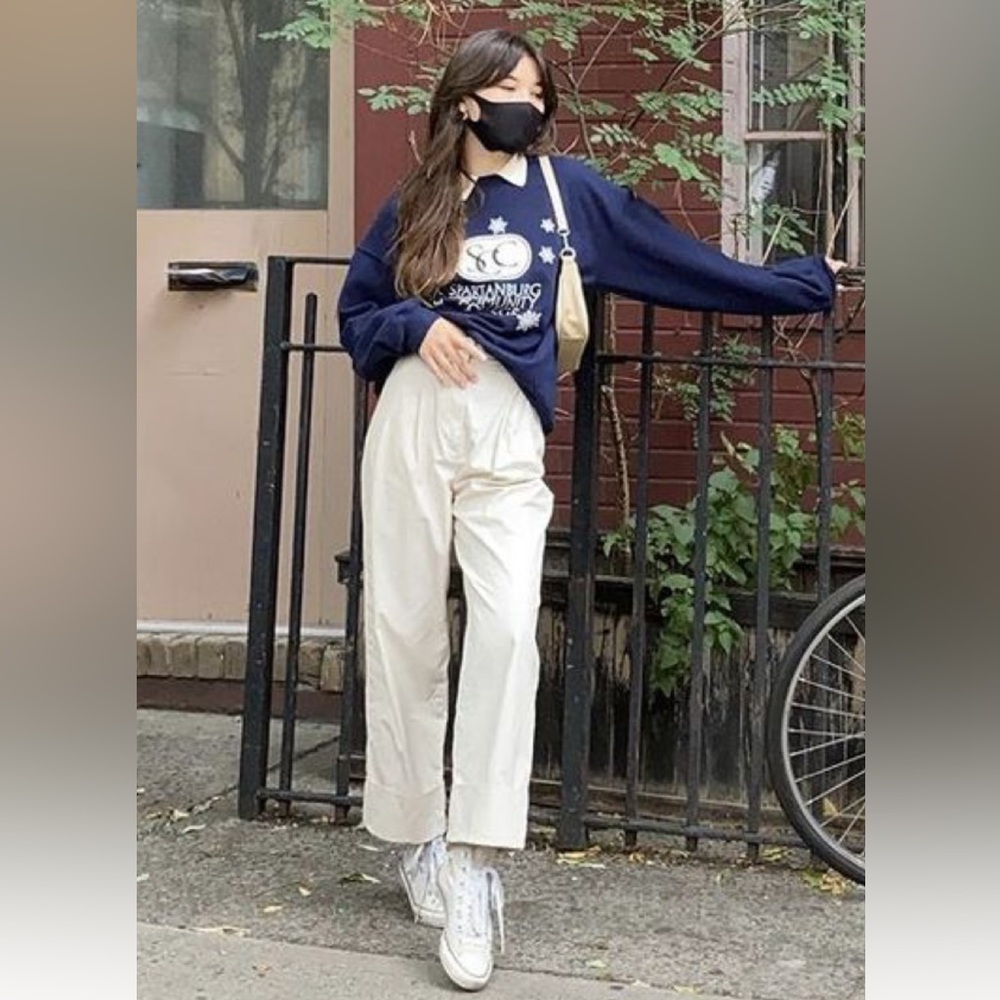 Straight Leg White Paperbag Pants